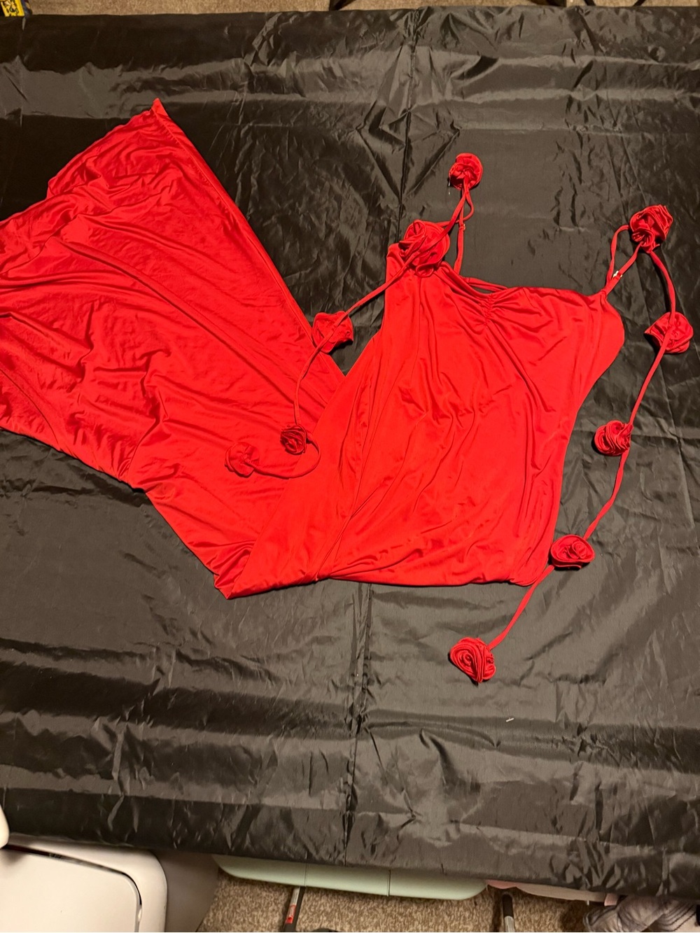 Oh Polly Red Slip Dress with Rosette Straps